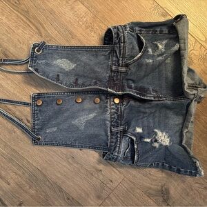 Blue Denim Distressed Jumpsuit with Short Length